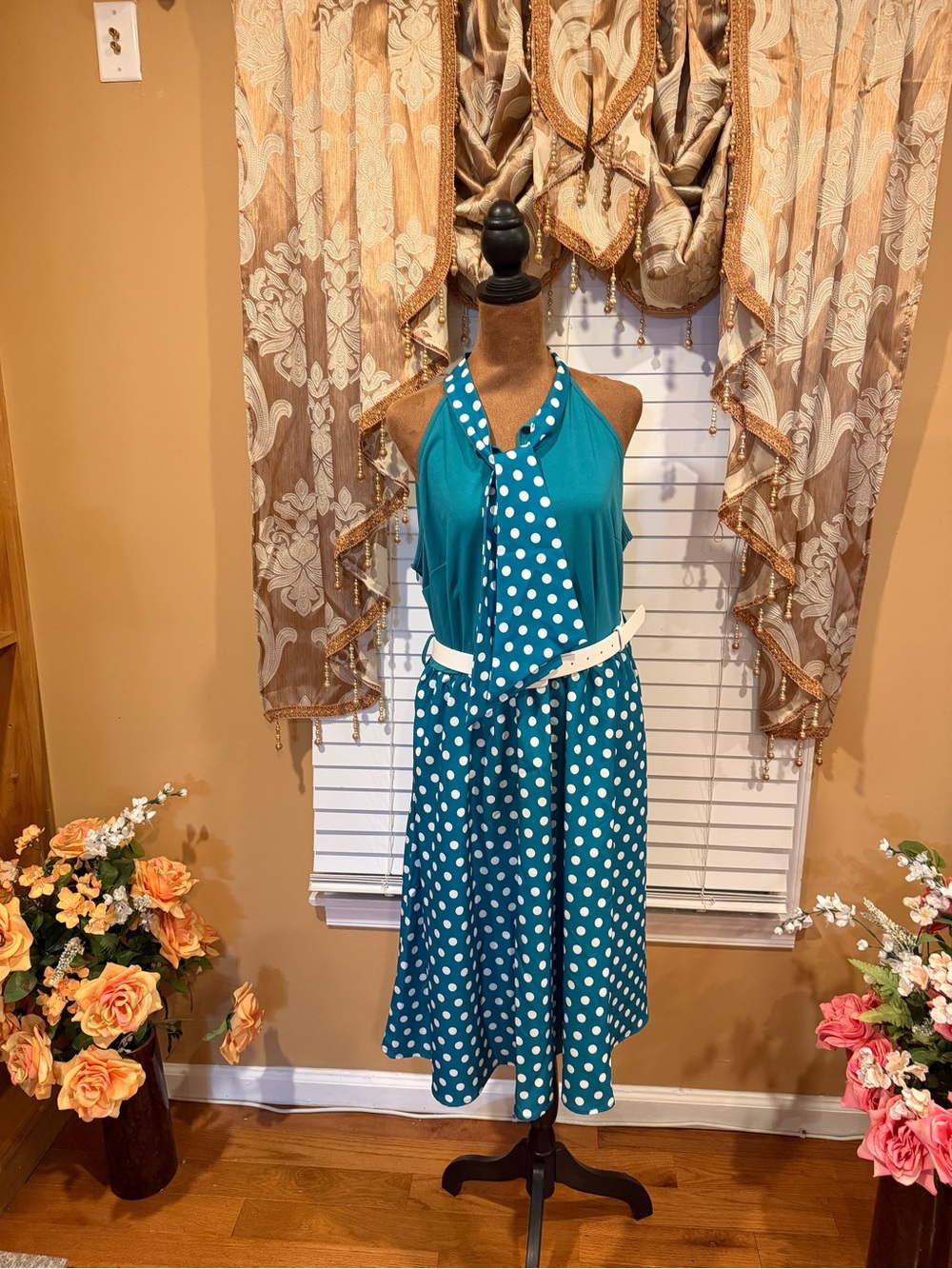 Polka Dot Halter Sundress in Teal US Size XXL
